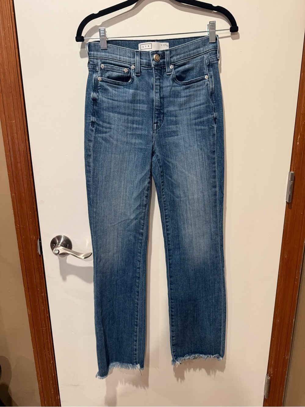 AYR The Bomb Pop Jeans Blue Straight Leg Raw Hem